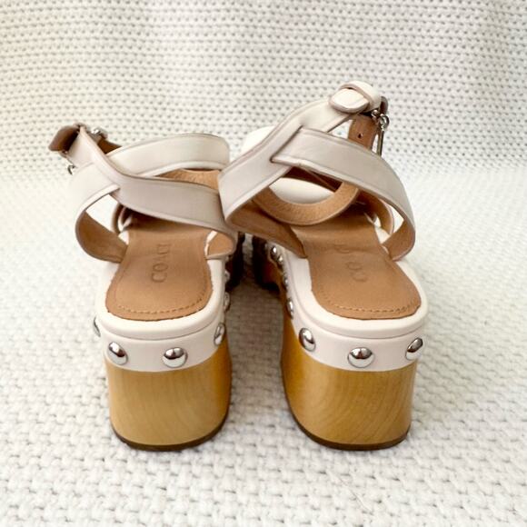 Coach NIB Astor Semi Matte Leather Chalk White Studded Platform Wood Clog Heel 6 - Picture 7 of 11